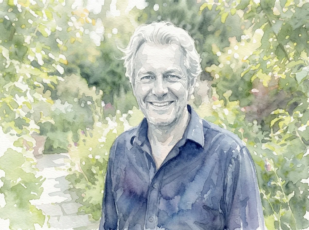 The same portrait in a soft watercolour style on textured paper